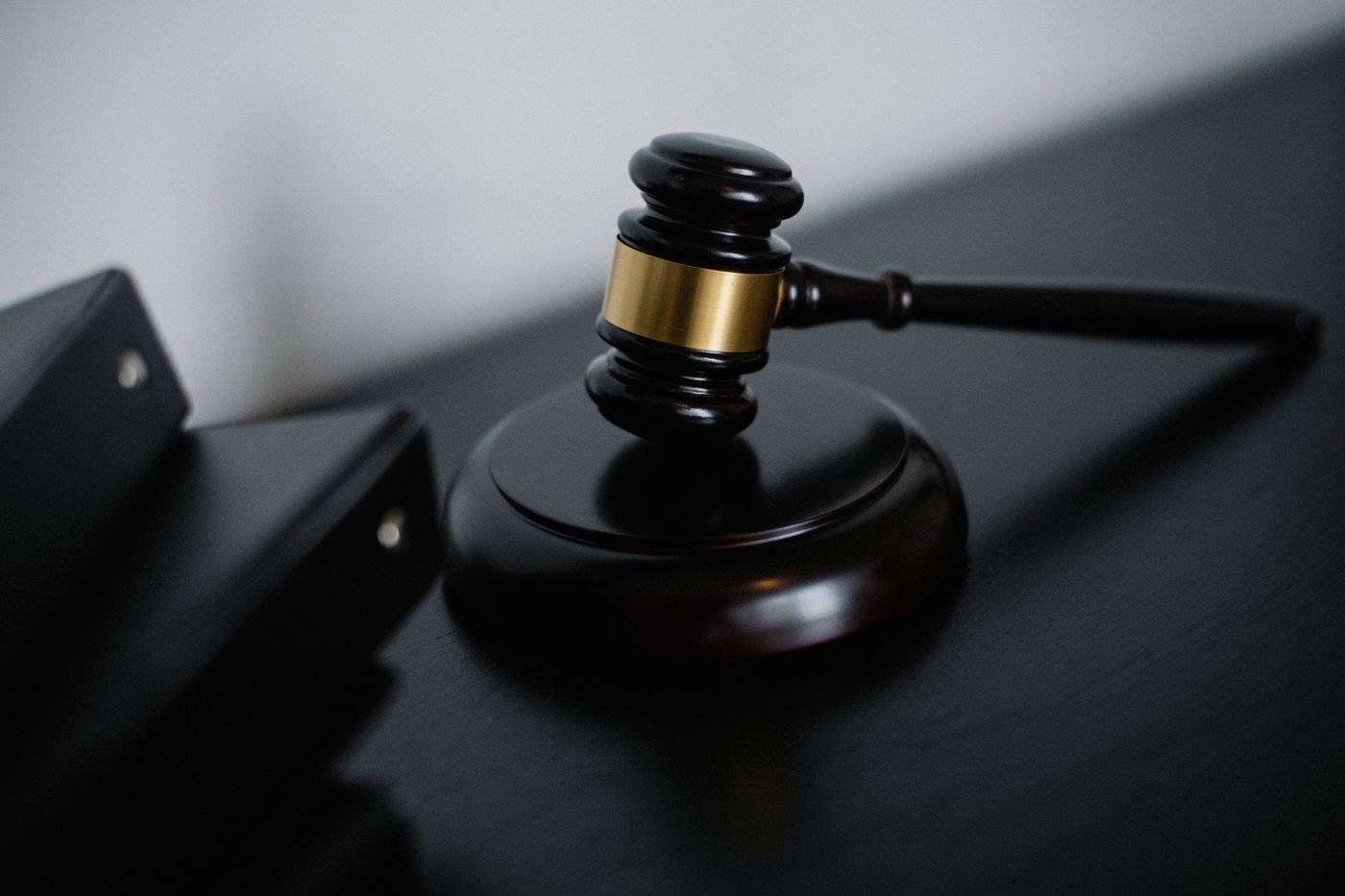 Gavel resting on a desk in a law office